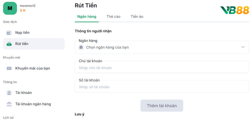 Rút Tiền Từ Vb88 Về Ngân Hàng